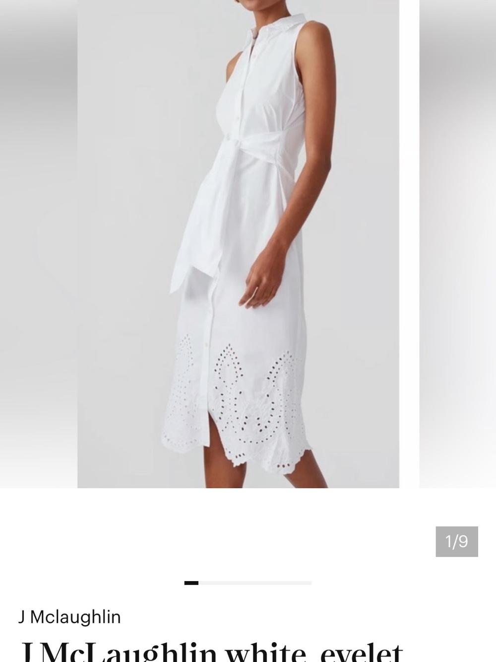J. McLaughlin White Eyelet Tie-Waist Sleeveless Midi Dress
